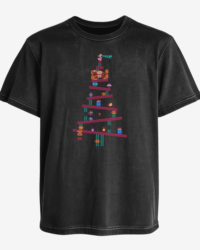 Polera desgastada Negro de Super bigote navideno