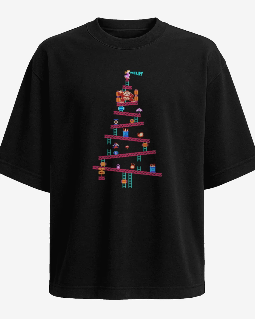 Polera Oversize Negro de Super bigote navideno