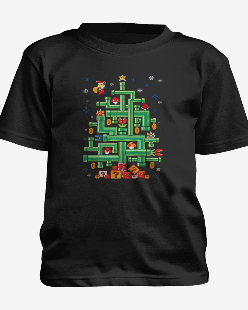 Polera de niño Negro de Super bigote navideno 2