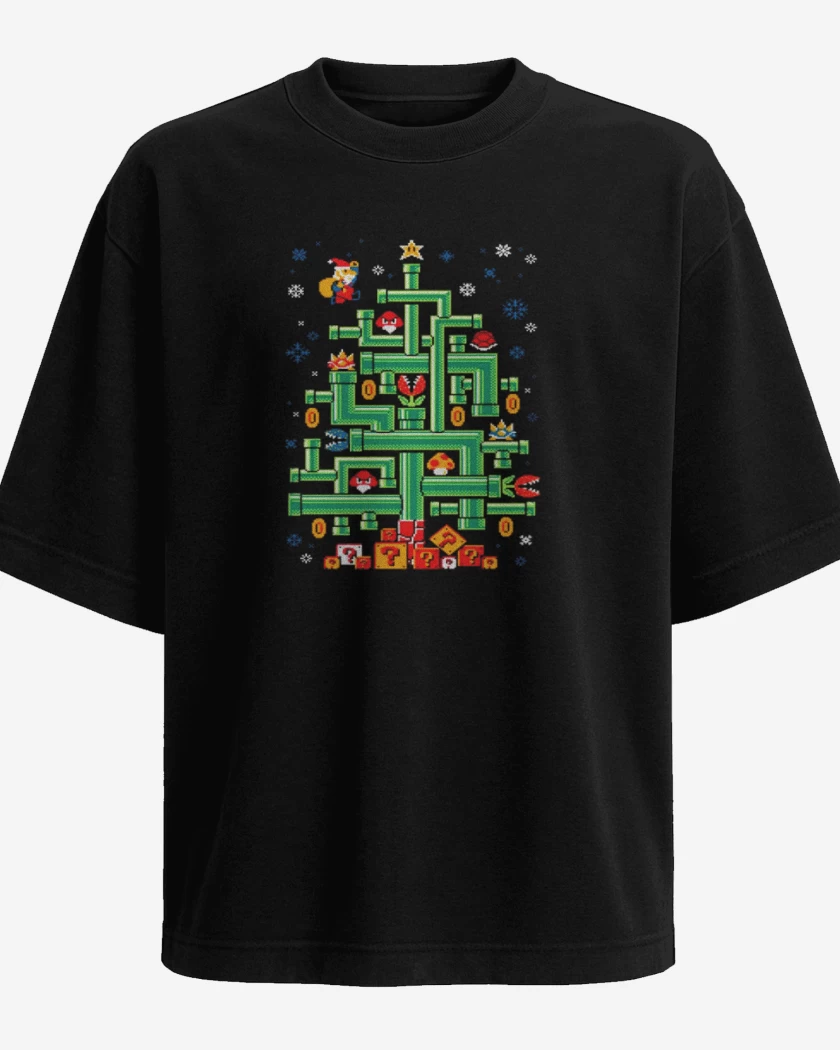 Polera Oversize Negro de Super bigote navideno 2