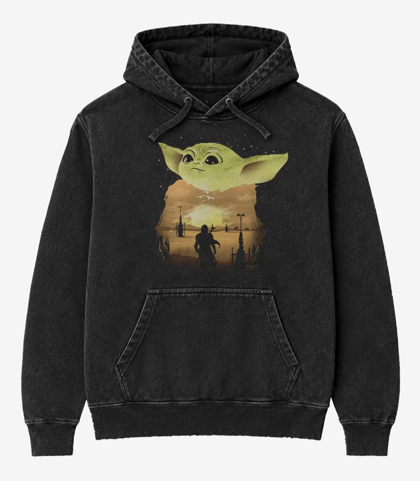 Poleron Canguro Acid Wash Negro de Yodita