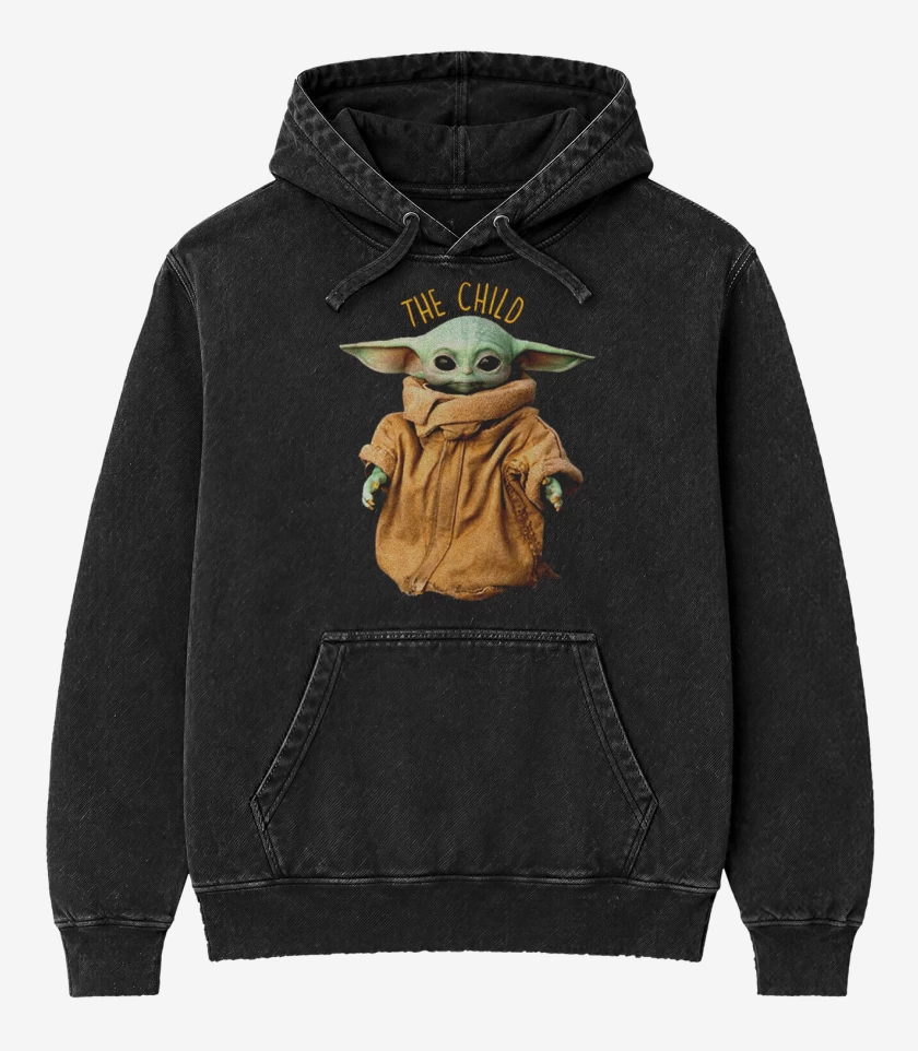 Poleron Canguro Acid Wash Negro de the child baby yoda