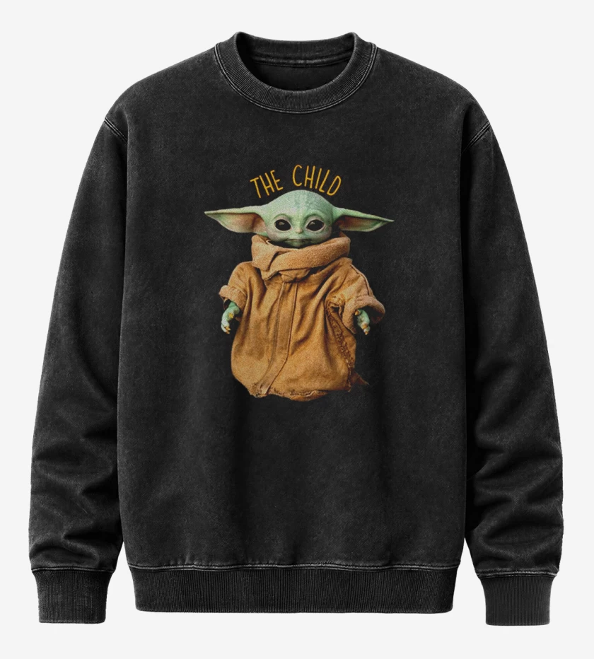Poleron Polo Acid Wash Negro de the child baby yoda