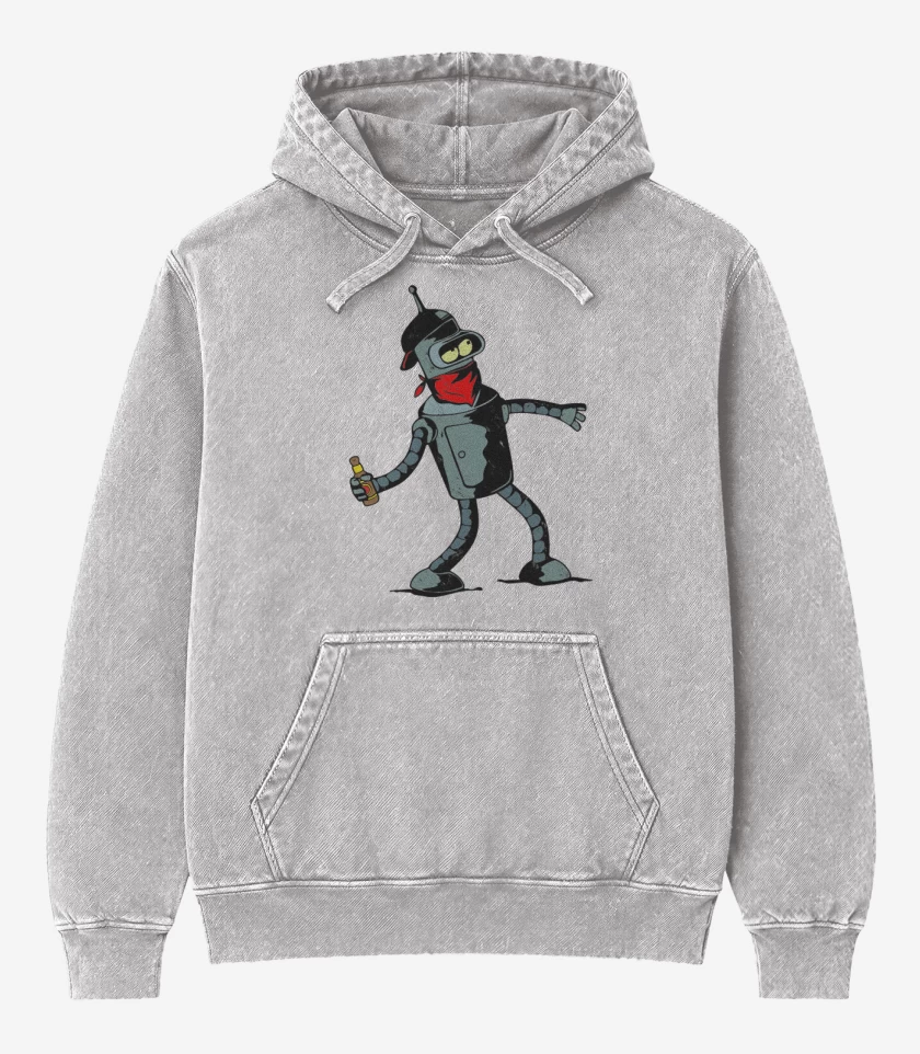 Poleron Canguro Acid Wash Gris Melange de Bender primera linea