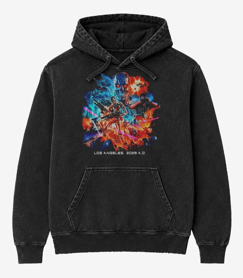 Poleron Canguro Acid Wash Negro de T2 Angeles