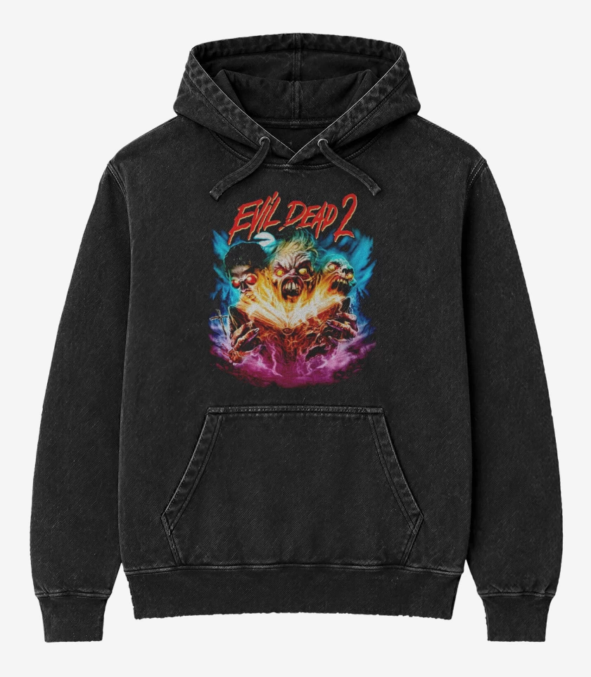 Poleron Canguro Acid Wash Negro de Evil Dead 2