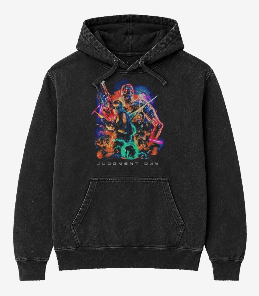 Poleron Canguro Acid Wash Negro de Judgment Day
