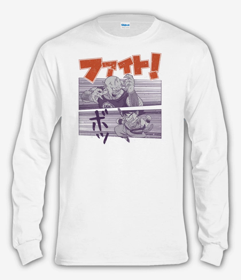 Polera manga larga Blanco de Goku vs Piccolo Daimaku