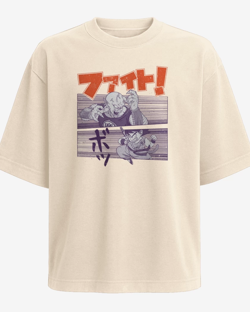 Polera Oversize Beige de Goku vs Piccolo Daimaku