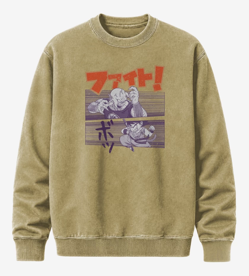 Poleron Polo Acid Wash Beige de Goku vs Piccolo Daimaku