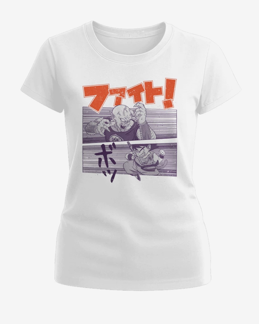 Polera de Mujer Blanco de Goku vs Piccolo Daimaku