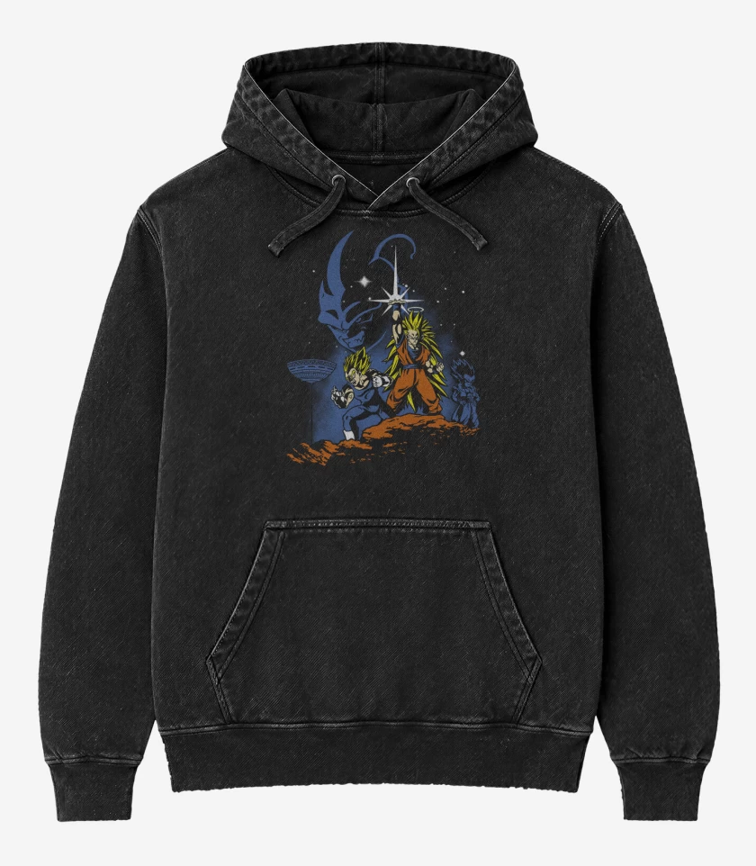 Poleron Canguro Acid Wash Negro de Dragon ball Z wars