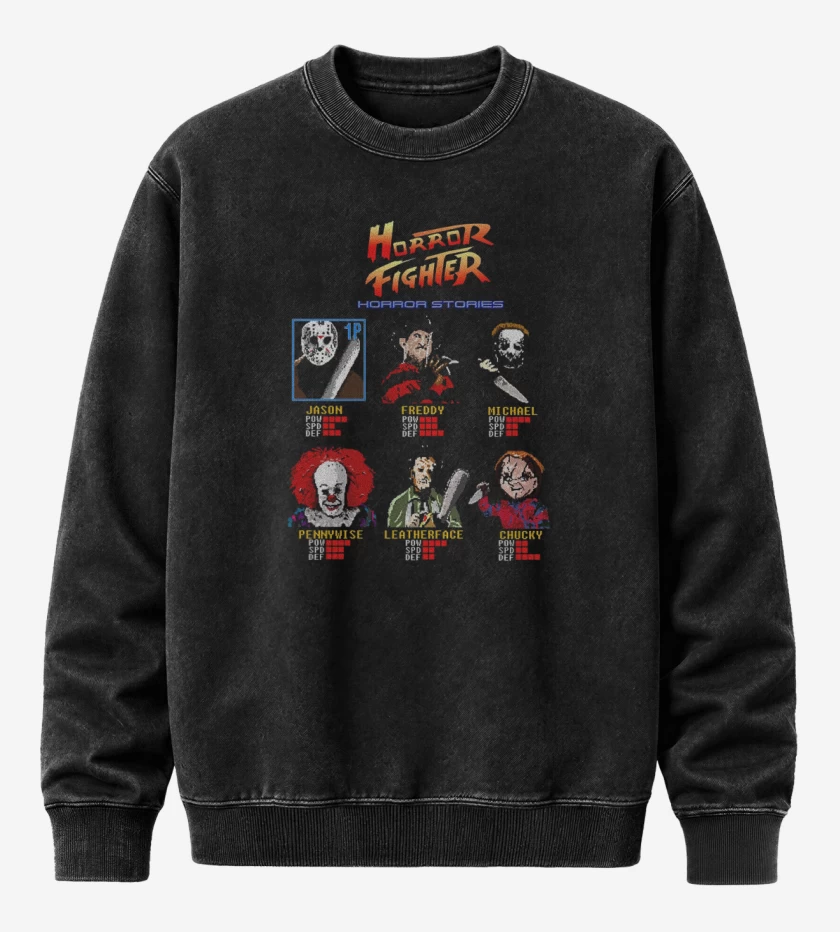 Poleron Polo Acid Wash Negro de Horror fighter