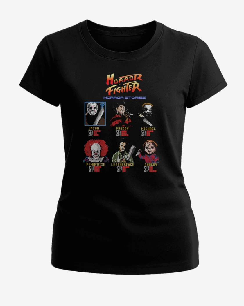 Polera de Mujer Negro de Horror fighter