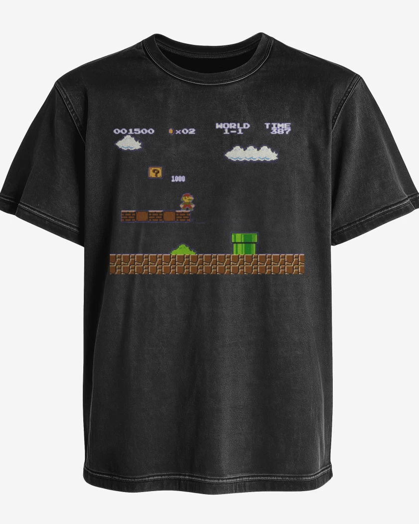 Polera desgastada Negro de Super mariano 
