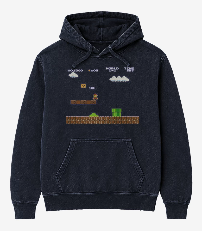 Poleron Canguro Acid Wash Azul Marino de Super mariano 