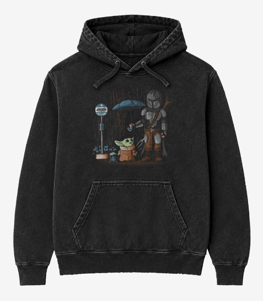 Poleron Canguro Acid Wash Negro de Toto baby yoda