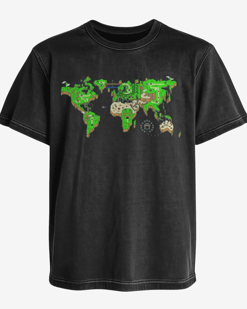 Polera desgastada Negro de Mapa mundi
