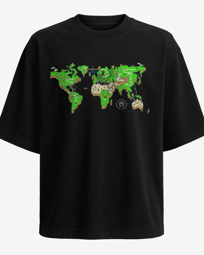 Polera Oversize Negro de Mapa mundi