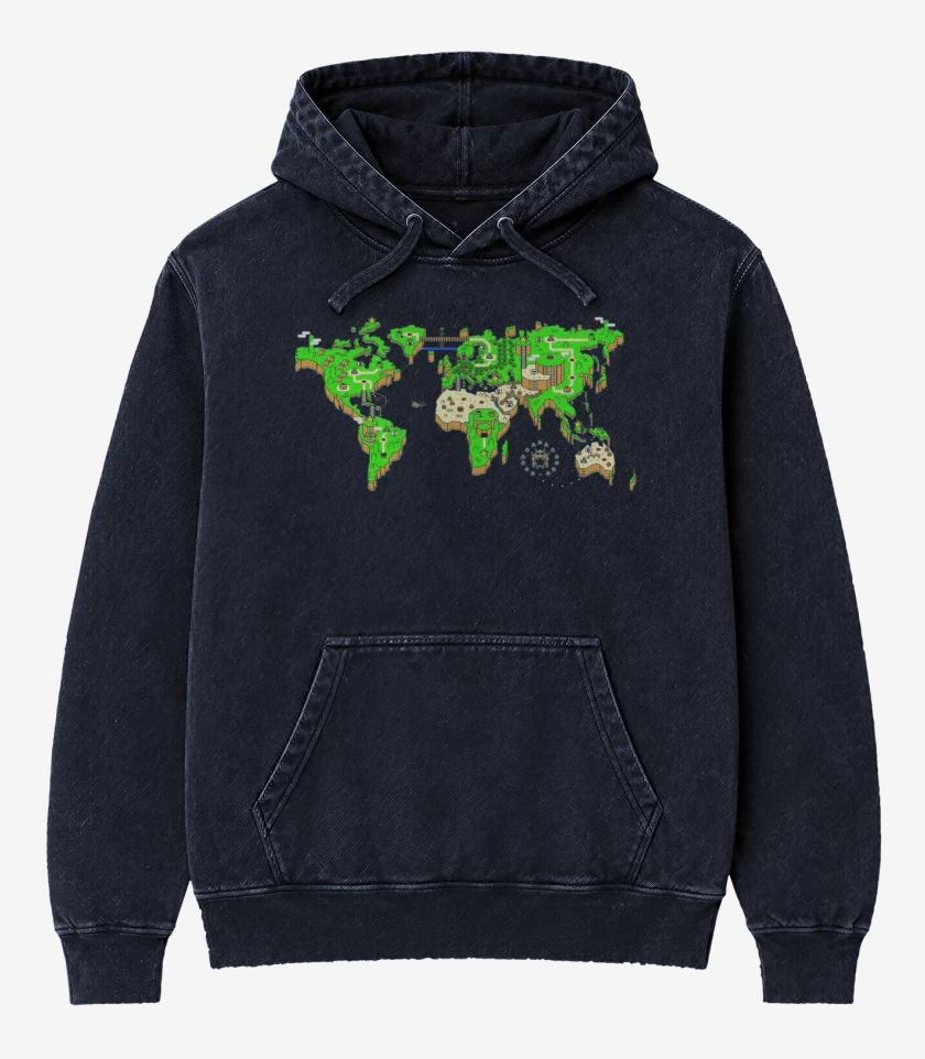 Poleron Canguro Acid Wash Azul Marino de Mapa mundi