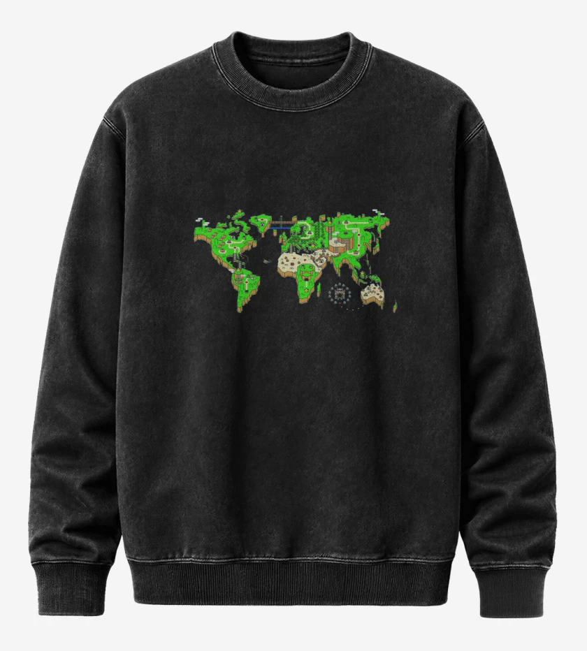 Poleron Polo Acid Wash Negro de Mapa mundi