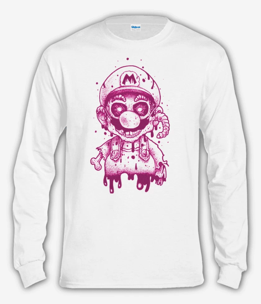 Polera manga larga Blanco de Super bigote  Zoombie