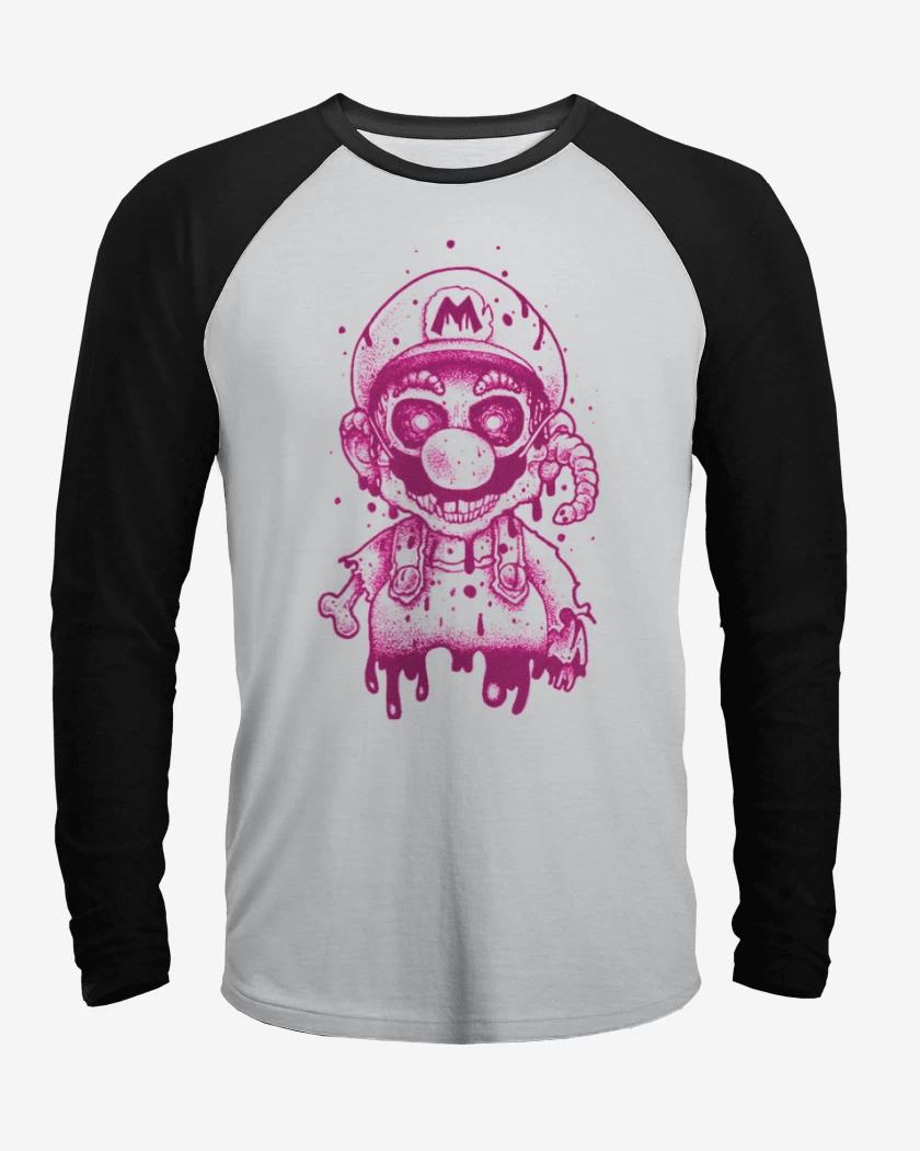 Polera Raglan Blanco / Negro de Super bigote  Zoombie