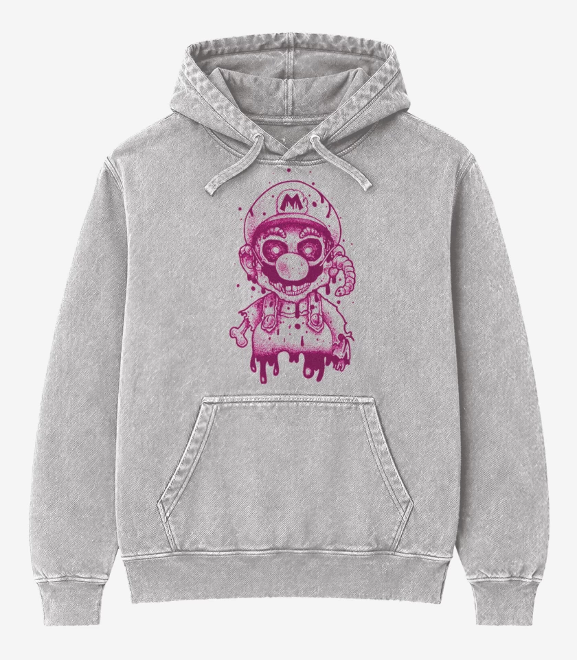 Poleron Canguro Acid Wash Gris Melange de Super bigote  Zoombie