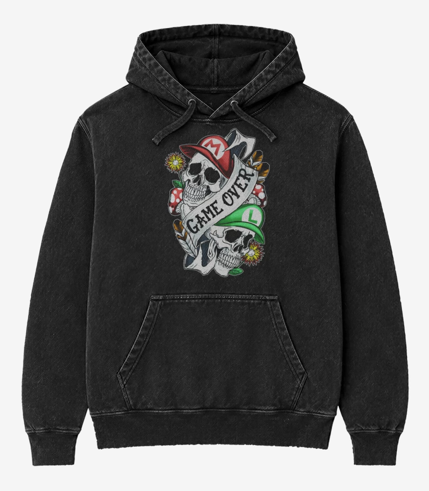 Poleron Canguro Acid Wash Negro de Game Oveer