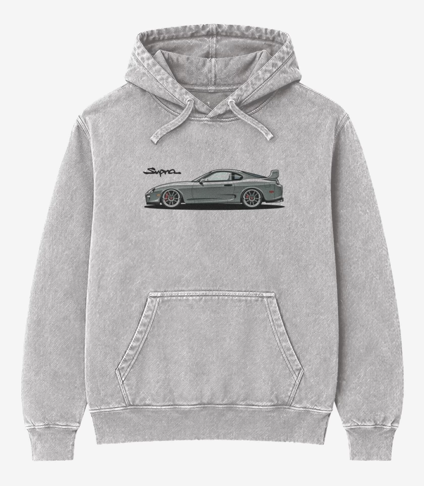 Poleron Canguro Acid Wash Gris Melange de Supra