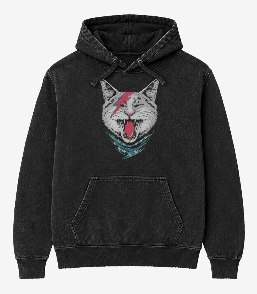 Poleron Canguro Acid Wash Negro de Cat Bowie 