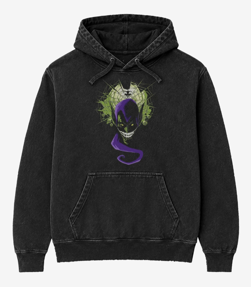 Poleron Canguro Acid Wash Negro de La pesadilla