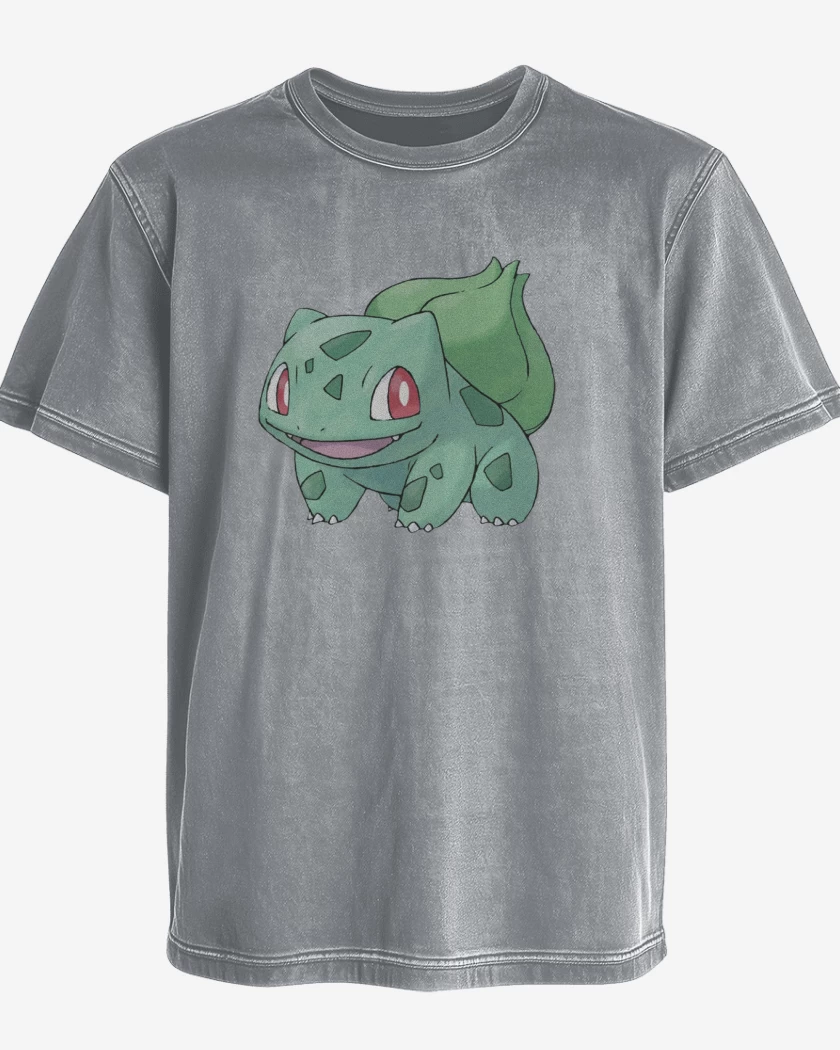 Polera desgastada Gris Melange de Bulbasaur