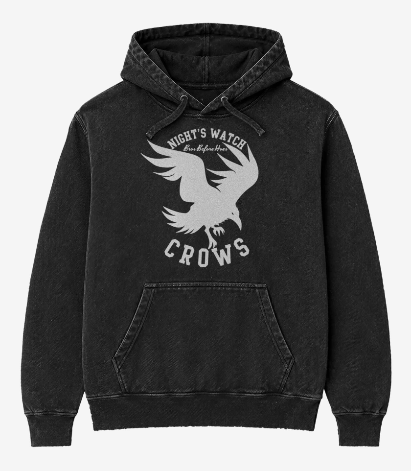 Poleron Canguro Acid Wash Negro de Nights watch Crows