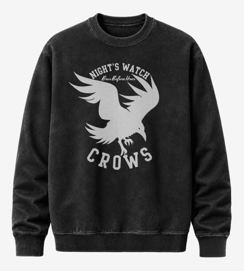 Poleron Polo Acid Wash Negro de Nights watch Crows