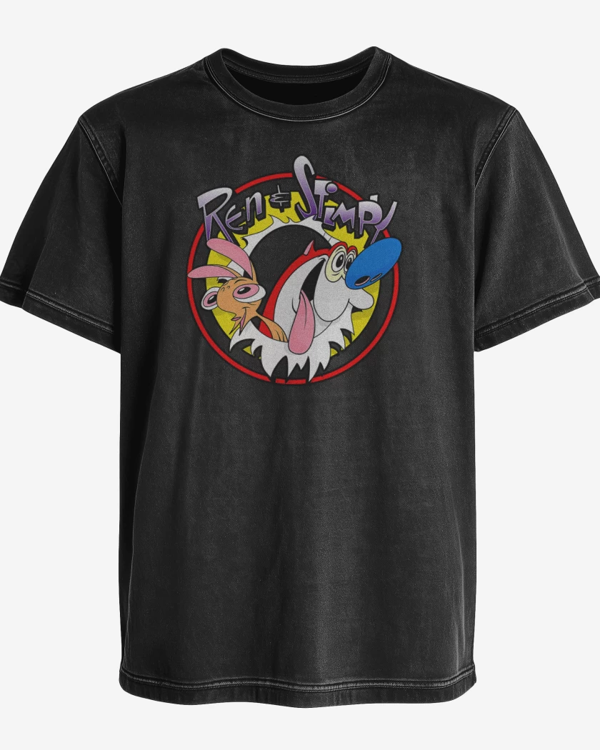 Polera desgastada Negro de ren y stimpy