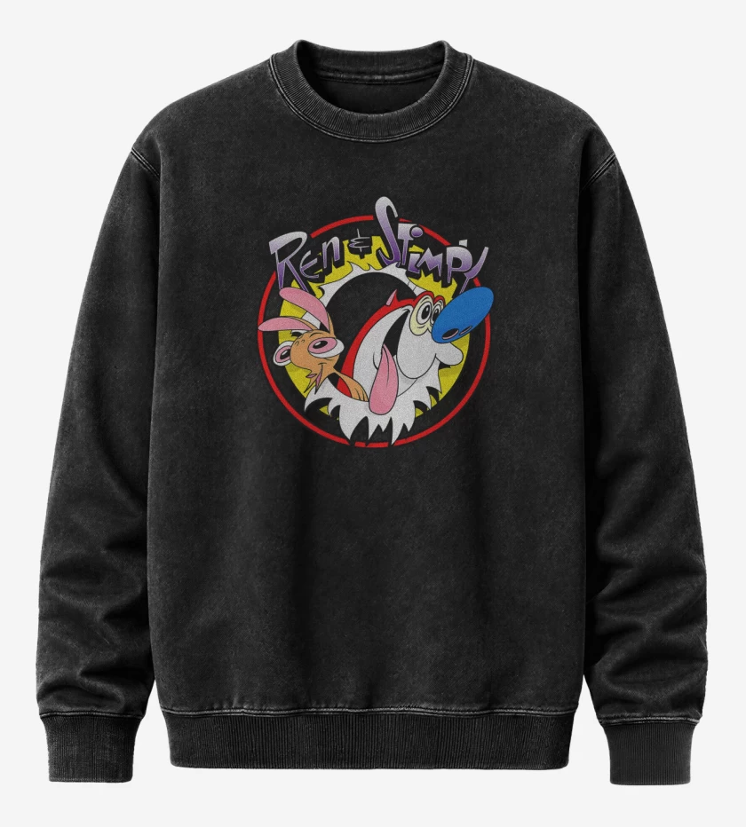 Poleron Polo Acid Wash Negro de ren y stimpy