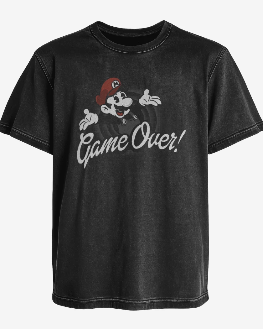 Polera desgastada Negro de Super bigote over