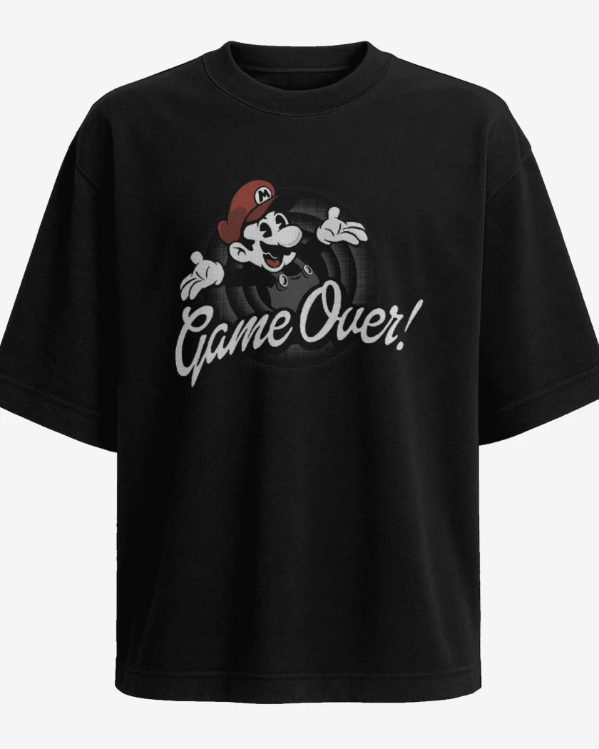 Polera Oversize Negro de Super bigote over