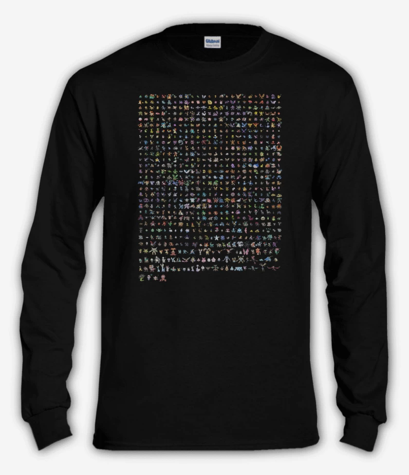 Polera manga larga Negro de Pokemones 8 bits full