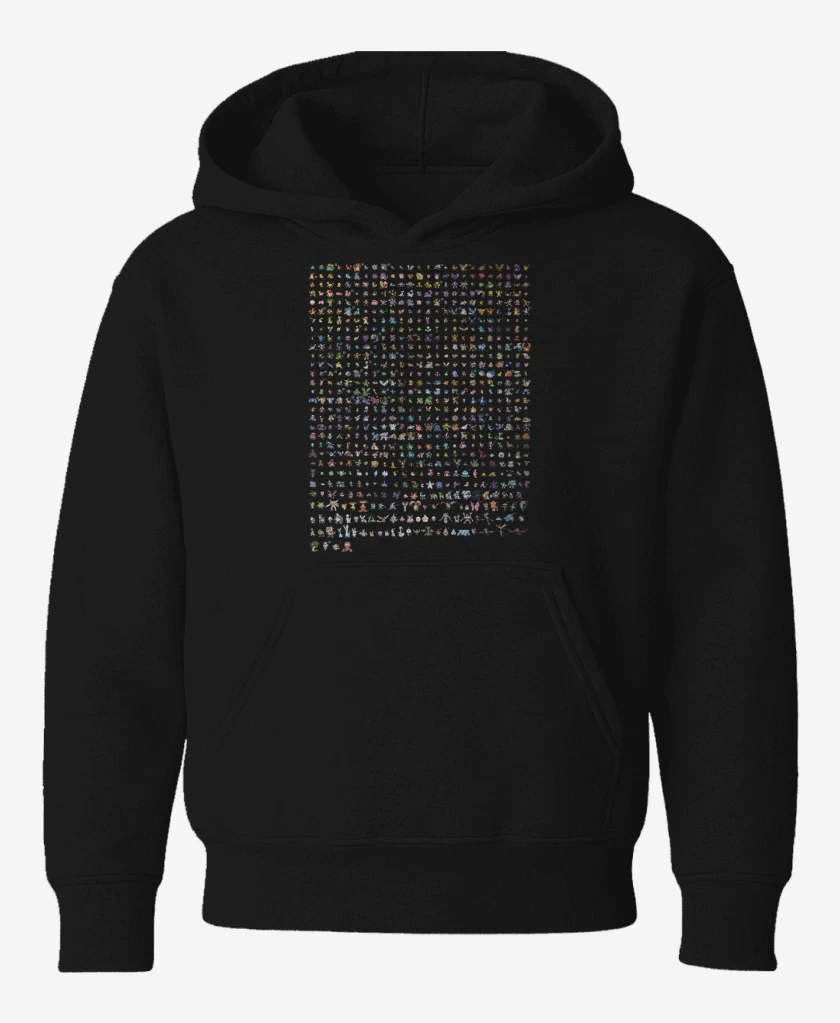 Poleron de niño Negro de Pokemones 8 bits full