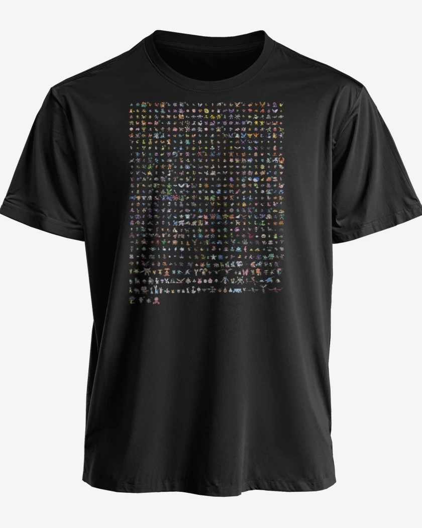 Polera premium Negro de Pokemones 8 bits full