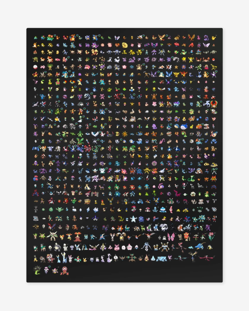 Print metalico Negro de Pokemones 8 bits full