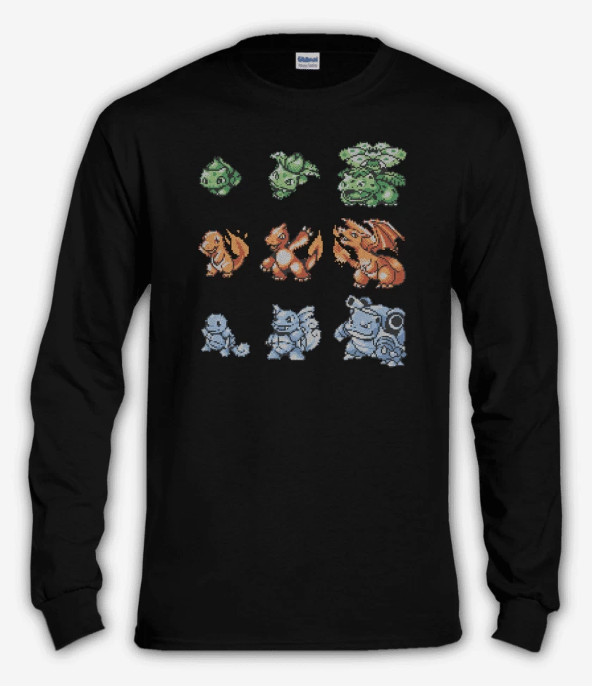 Polera manga larga Negro de Pokemones 8 bits
