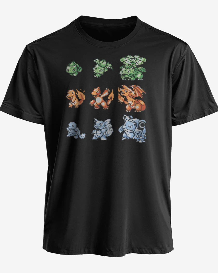 Polera premium Negro de Pokemones 8 bits