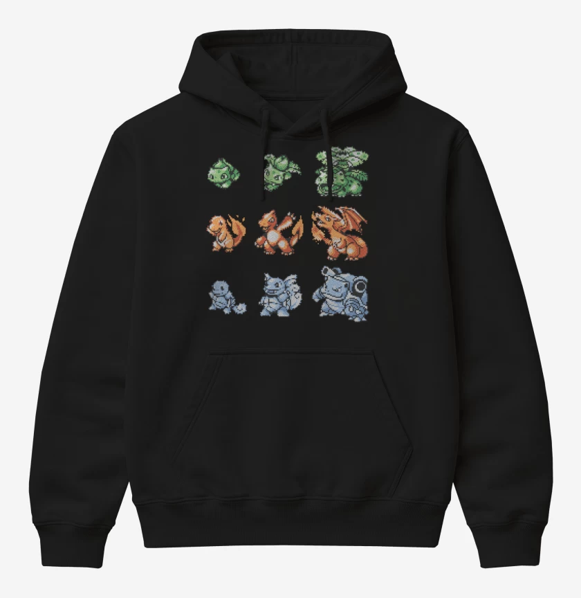 Poleron Canguro básico Negro de Pokemones 8 bits