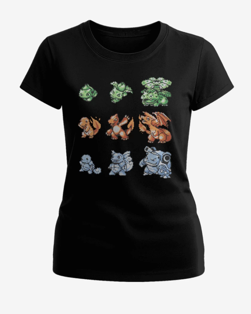 Polera de Mujer Negro de Pokemones 8 bits