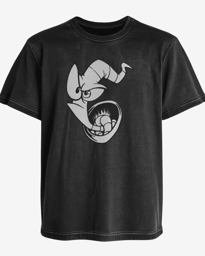 Polera desgastada Negro de earthworm jim