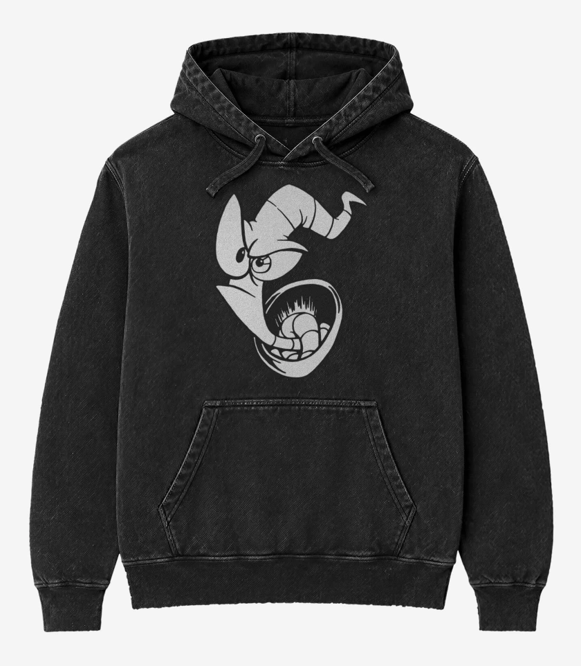 Poleron Canguro Acid Wash Negro de earthworm jim