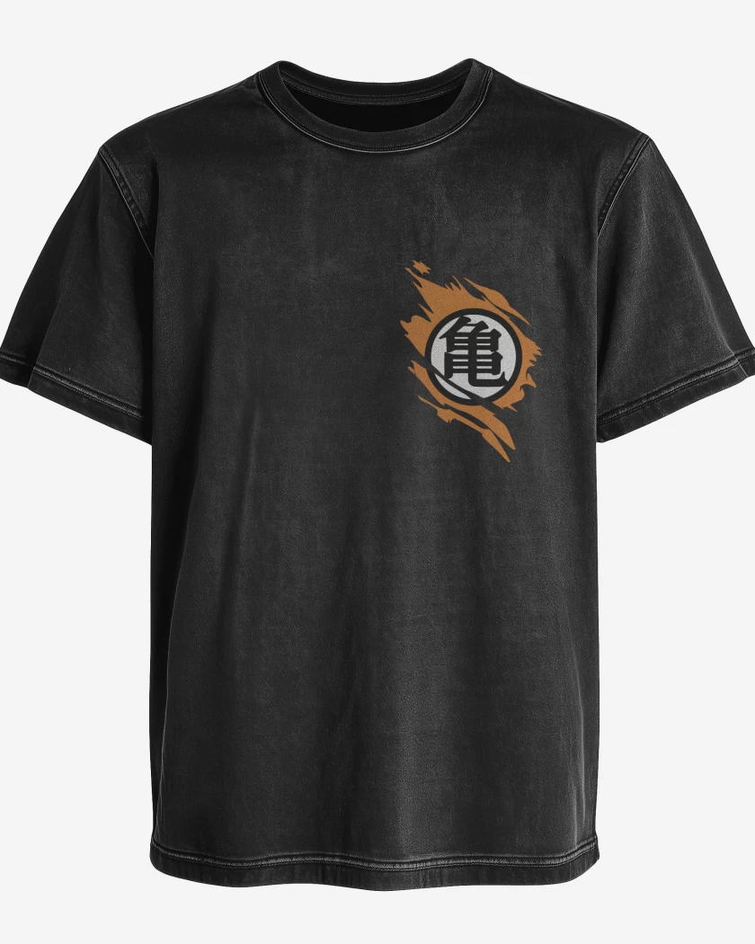 Polera desgastada Negro de Kanji Roto (Bolsillo)